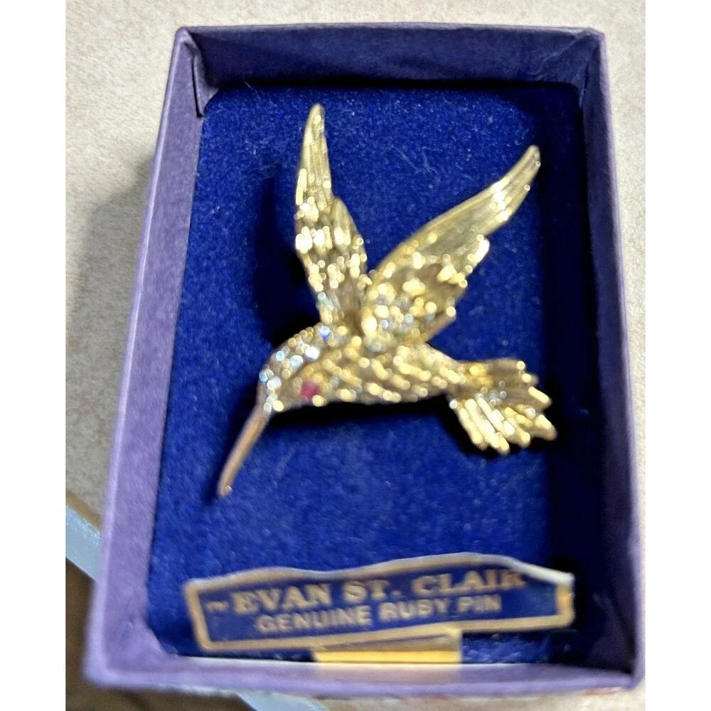 Vintage Evan St. Clair Hummingbird Pin W/ Genuine Ruby Eye